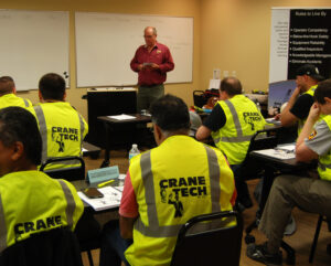 Instructor leading students through load charts.